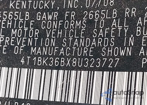 2008 Toyota Avalon Touring z USA, uszkodzony, nr VIN 4T1BK36BX8U323727